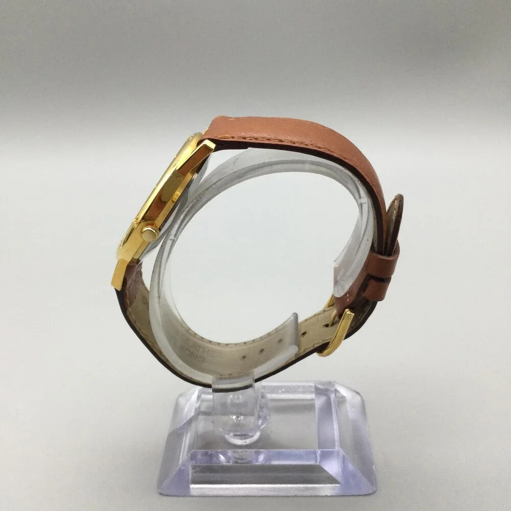 Mary Engelbreit Pals Womens Watch 34mm Gold Tone Brown Leather Band New Battery